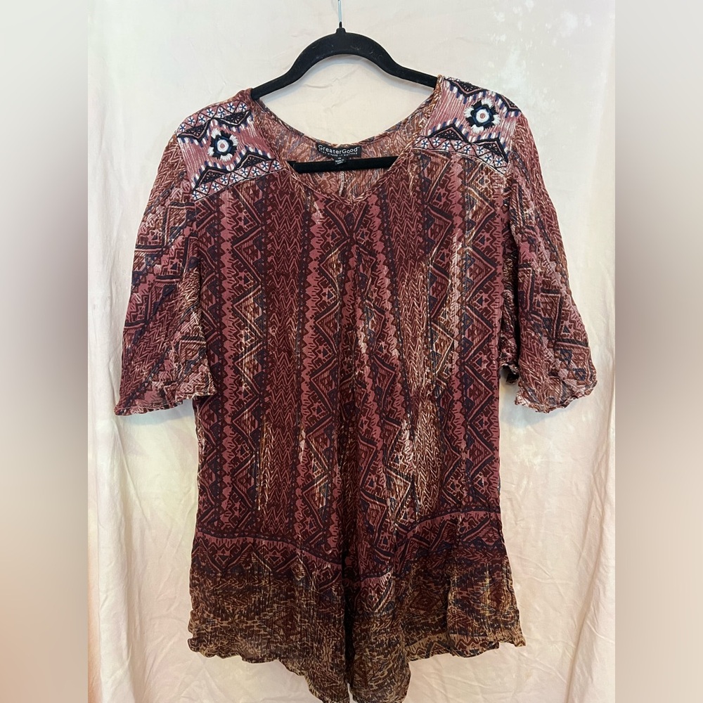 Chico's Tribal Print Blouse in Brown and Pink